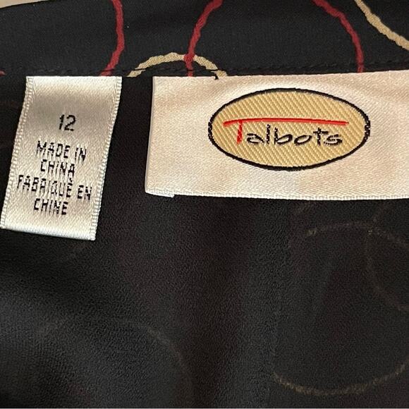 Talbots Sheer Black Circle Print Silk Office Date Feminine Ruffle Skirt Size 12 - Picture 8 of 12